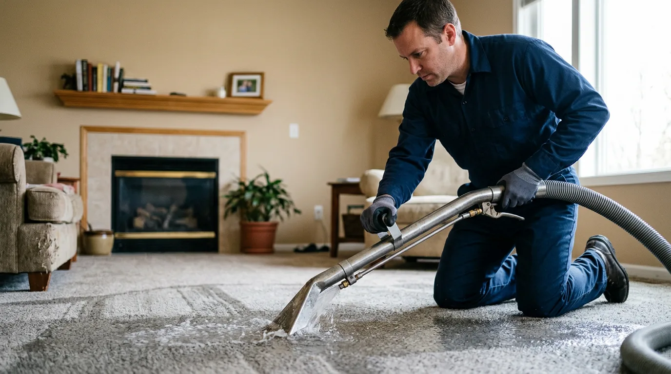 Water damage restoration technician working near Van Buren, IN